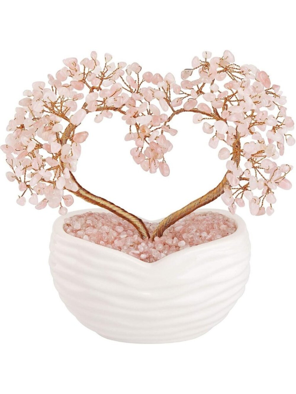 Rose Quartz Crystal Heart Money Tree | Wedding Decor & Healing Gemstone